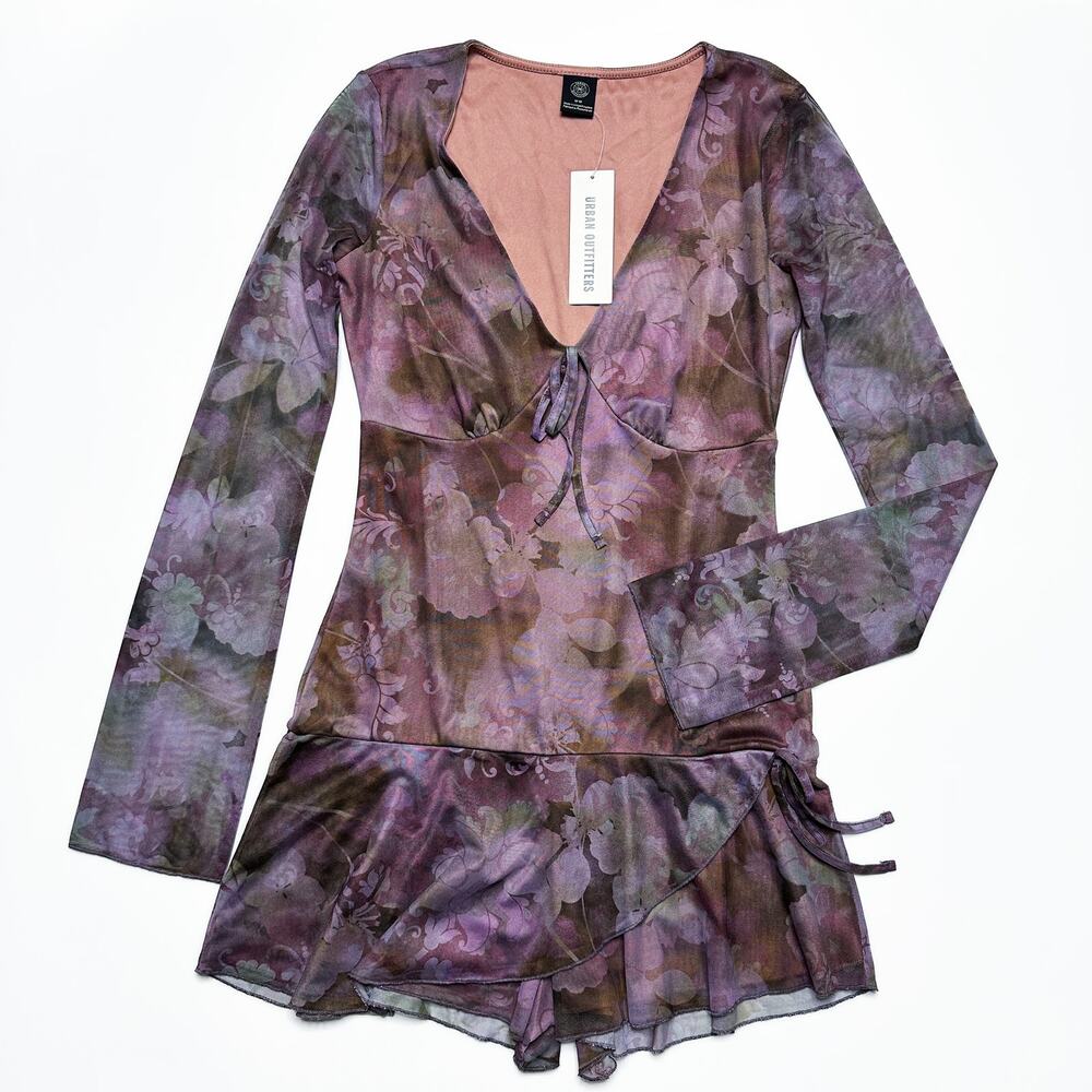 NWT Urban Outfitters Eva Floral Printed Mesh Playsuit Romper Mini Dress Medium